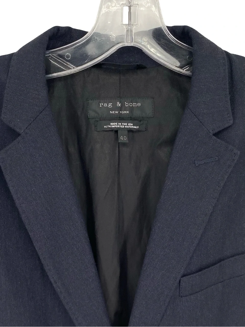 Rag & Bone Men’s Navy Blue Wool Cotton Blazer Jacket Sport Coat Size 40